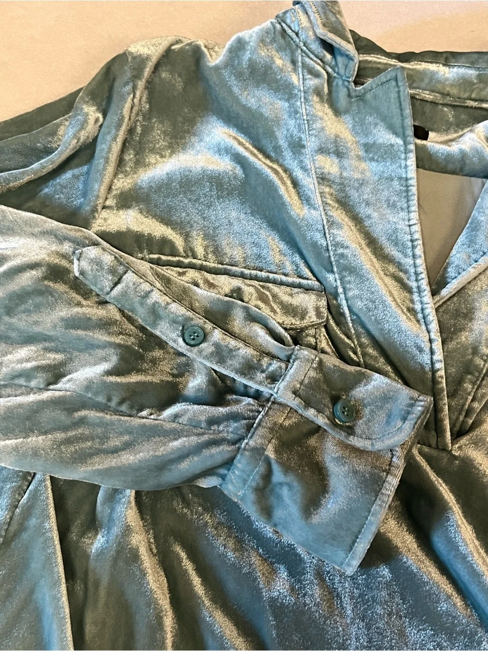 J.Crew Metallic Aqua Popover Blouse XS Long Sleeve Shimmer Career Party Top